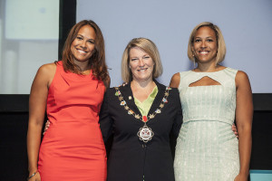 Passing of the chain of office: Michele Hollins pictured with daughters Kacie and Jess