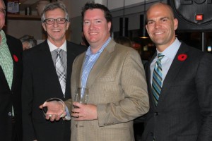  Gordon Sterchi at Calgary Flames Ambassador of the Year event with Shane King (left) and Rollie Cyr (right)